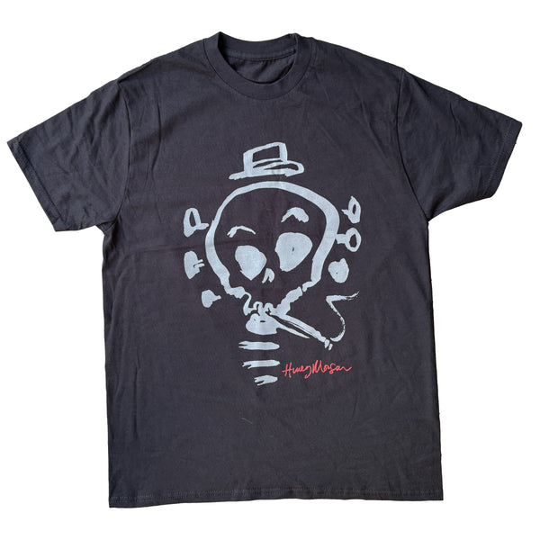 Smoking Skull T-Shirt Black (Grey Text)