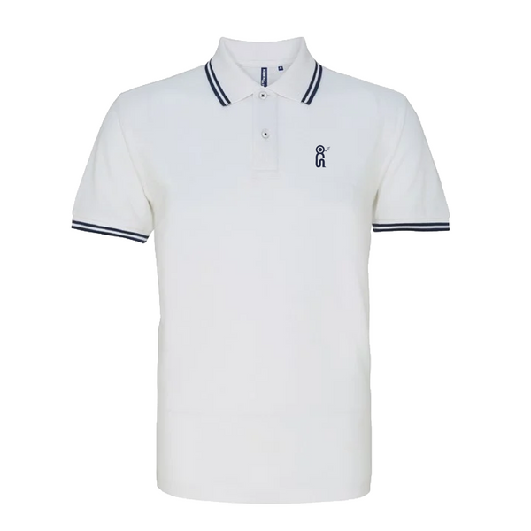 White & Navy Logo Polo