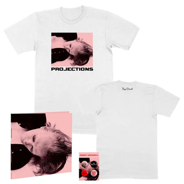 Portrait White T-Shirt & Badge Set Projections Red LP Bundle