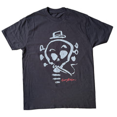Smoking Skull T-Shirt Black (Grey Text)