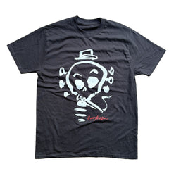 Smoking Skull T-Shirt Black (White Text)